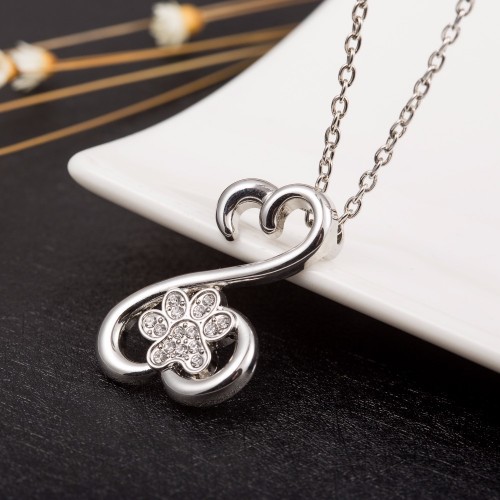 Teamer  New Fashion Dog Footprints With Crystal Choker Necklace Paw Pendant Jewelry For Women And Girl As Birthday Gifts 